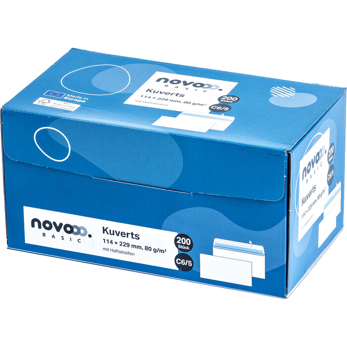 NOVOOO Basic Kuverts C6/5 mit Haftstreifen 200 Stück weiß