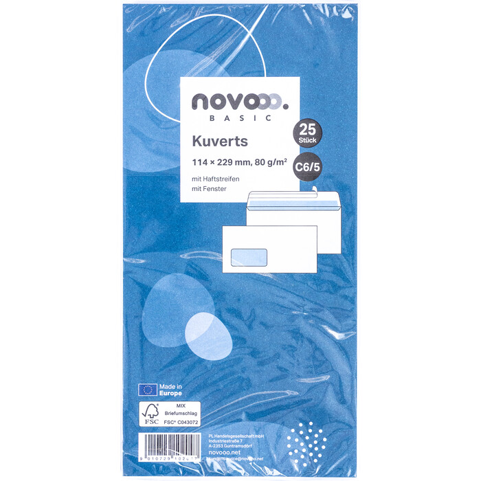 NOVOOO Basic Kuverts C6/5 mit Fenster 25 Stück weiß
