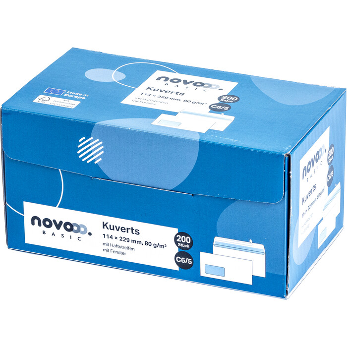 NOVOOO Basic Kuverts C6/5 mit Fenster 200 Stück weiß