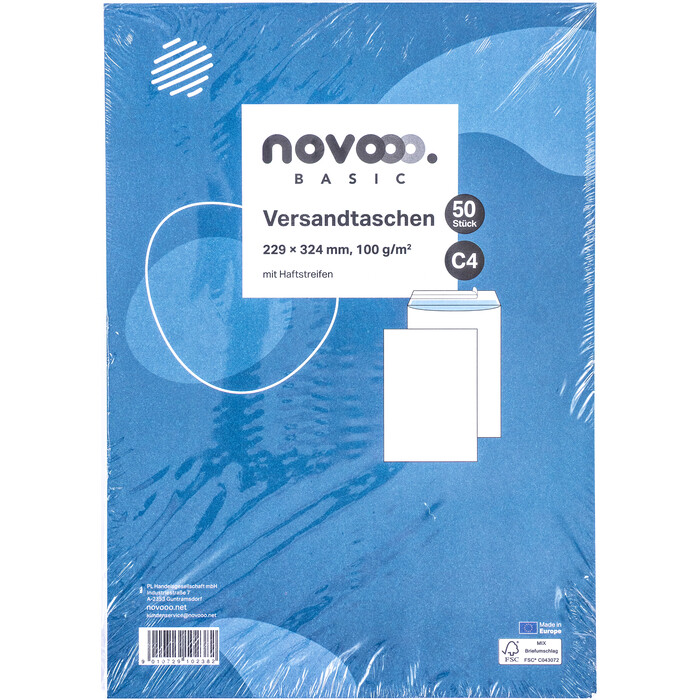 NOVOOO Basic Versandtaschen C4 mit Haftstreifen 50 Stück weiß