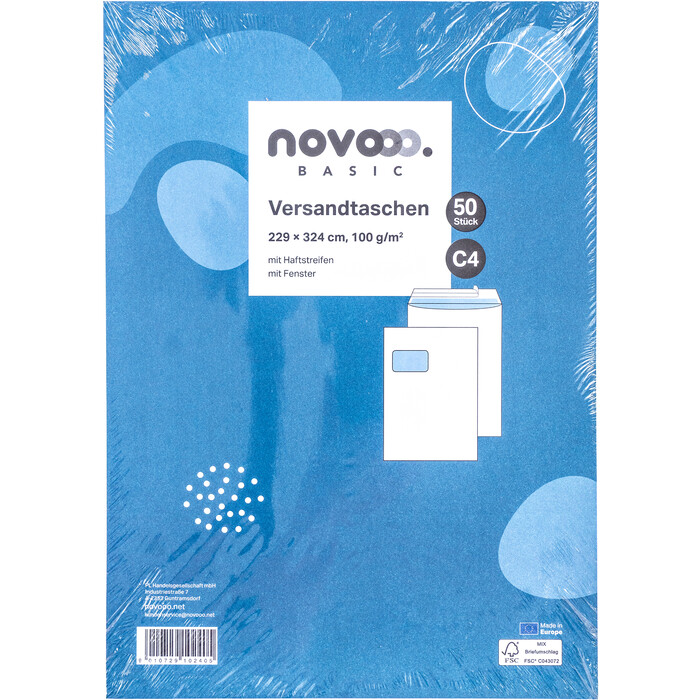 NOVOOO Basic Versandtaschen C4 mit Fenster 50 Stück weiß