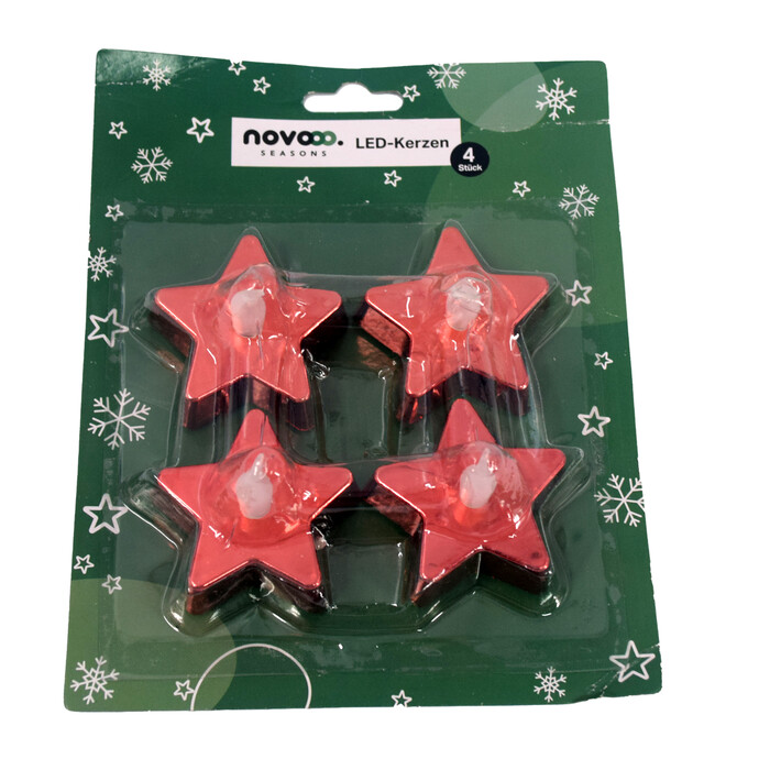 NOVOOO Seasons LED-Kerzen Sterne 4 Stück rot