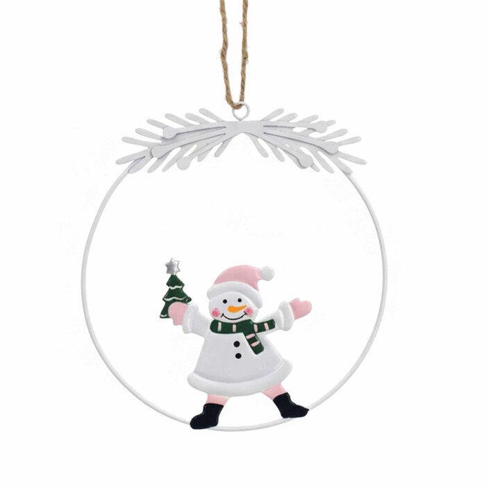 NOVOOO Hängedeko Schneemann im Metallkranz