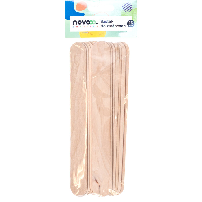 NOVOOO Creative Bastel-Holzstäbchen 15 Stück cm natur