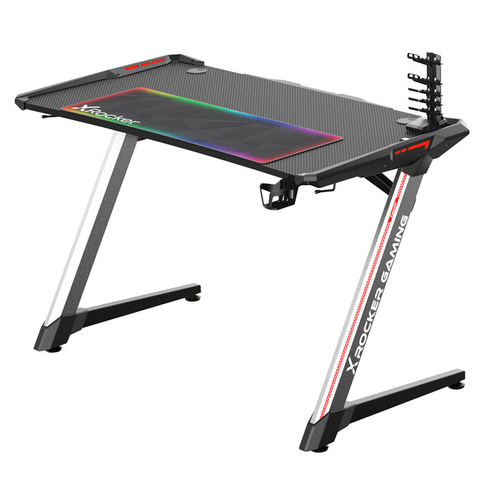 X ROCKER Aluminium Carbon Gaming Tisch Lynx mit RGB LED-Beleuchtung schwarz