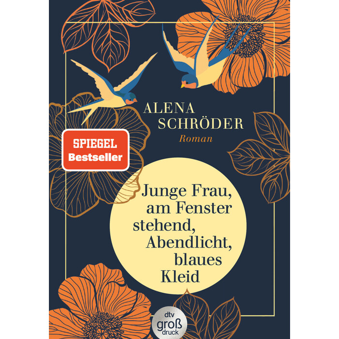 Alena Schröder: Junge Frau, am Fenster stehend, Abendlicht, blaues Kleid - Taschenbuch