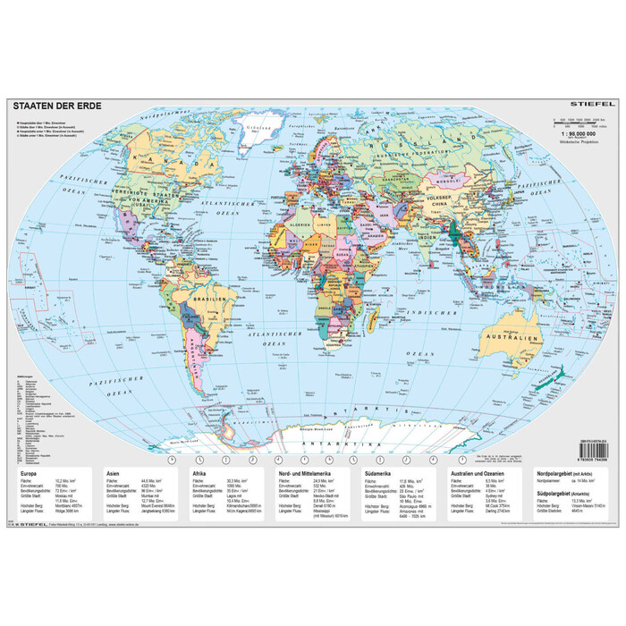 STIEFEL Handkarte Staaten der Welt bunt