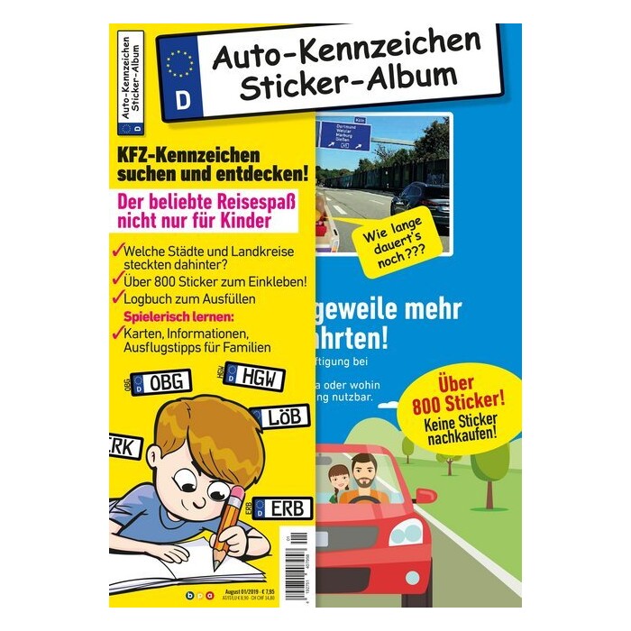 Kinder-Reisespiel KFZ-Kennzeichen Sticker-Sammelalbum fürs Handgepäck, Mitmachbuch für die Ferien, Ratespaß unterwegs auf Reisen, Beschäftigung für...