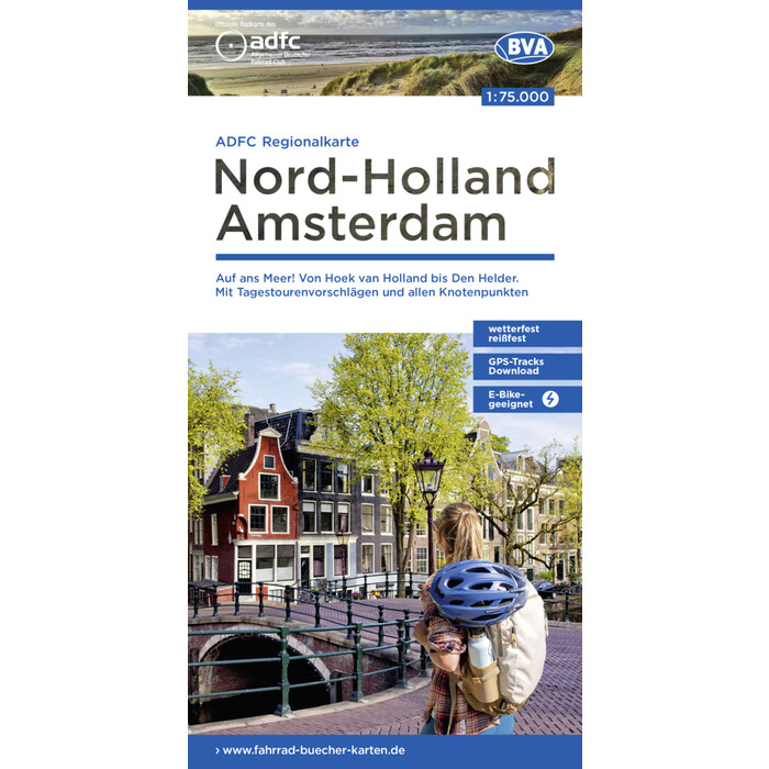 Allgemeiner Deutscher Fahrrad-: ADFC-Regionalkarte Nord-Holland Amsterdam, 1:75.000, mit Tagestourenvorschlägen und allen Knotenpunkten, reiß- und...