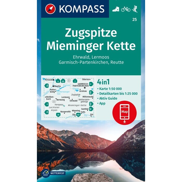 KOMPASS Wanderkarte 25 Zugspitze, Mieminger Kette, Ehrwald, Lermoos, Garmisch-Partenkirchen, Reutte 1:50.000