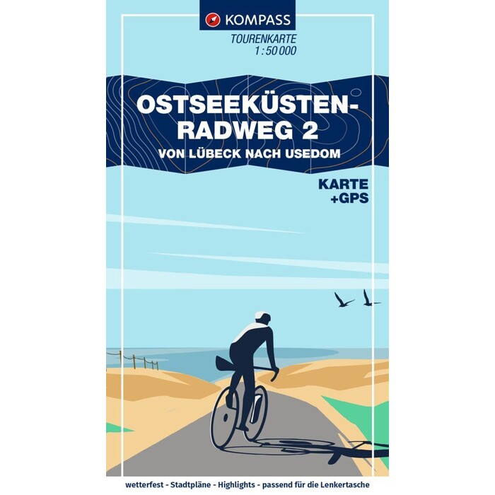 KOMPASS Fahrrad-Tourenkarte Ostseeküstenradweg 2, von Lübeck bis Usedom 1:50.000