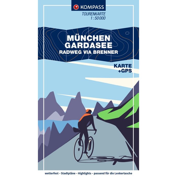 KOMPASS Fahrrad-Tourenkarte München - Gardasee, Radweg via Brenner 1:50.000